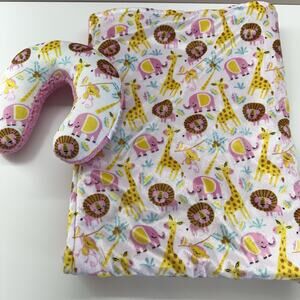 Le Bebe Favorite Baby Security Blanket Lovey Pillow Giraffe Elephant Pink Set